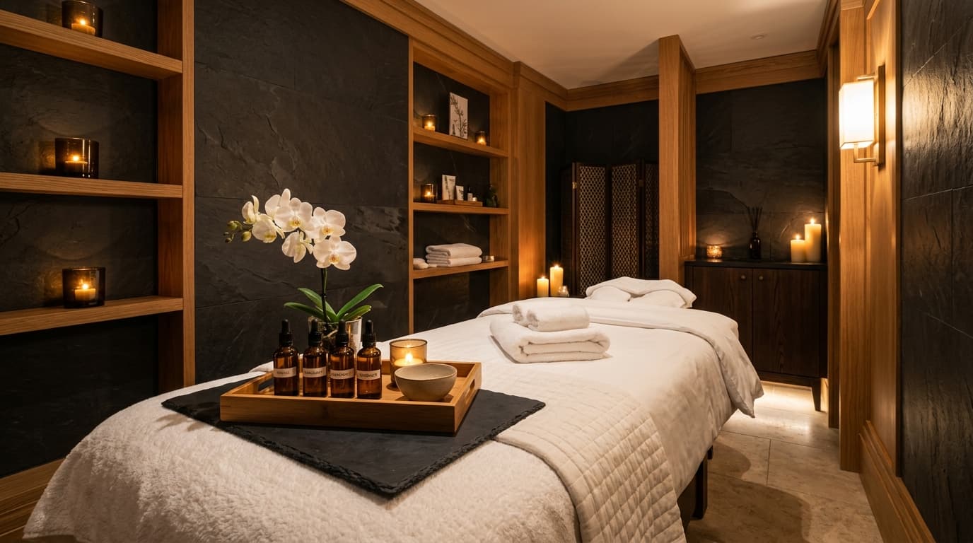 Nicolle Spa London private treatment suite with warm candlelight